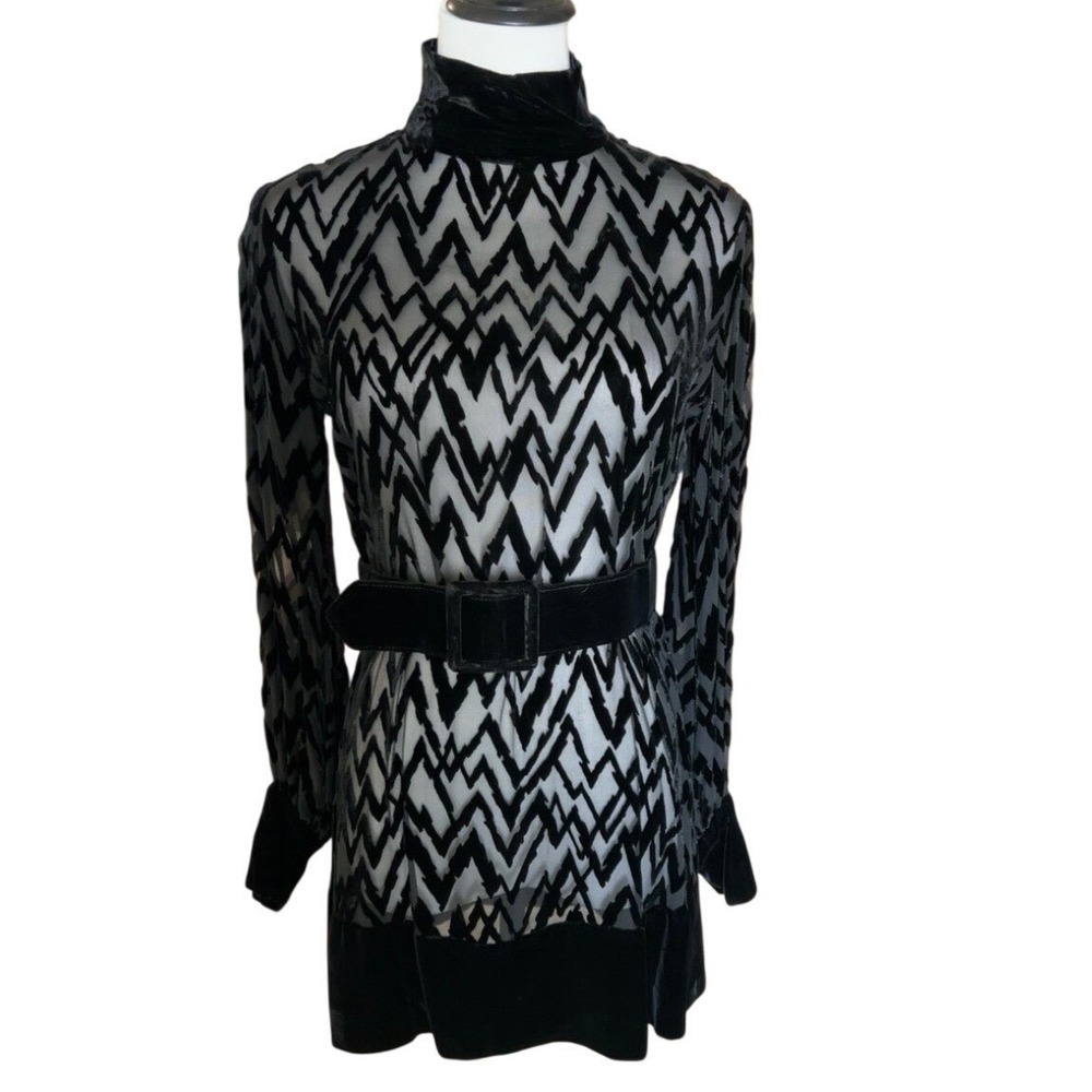Vintage Burnout Velvet Mod Mini Dress Swinging London Style EU 40 Size 2/4 SONY - Picture 3 of 9